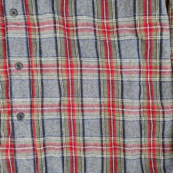 LL Bean Flannel Button Down Shirt XXL Mens Traditional Fit Scotch Plaid Gray Red - Picture 2 of 7